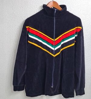 Vintage Blue Velvet Mock Neck Track Jacket Size XXXL